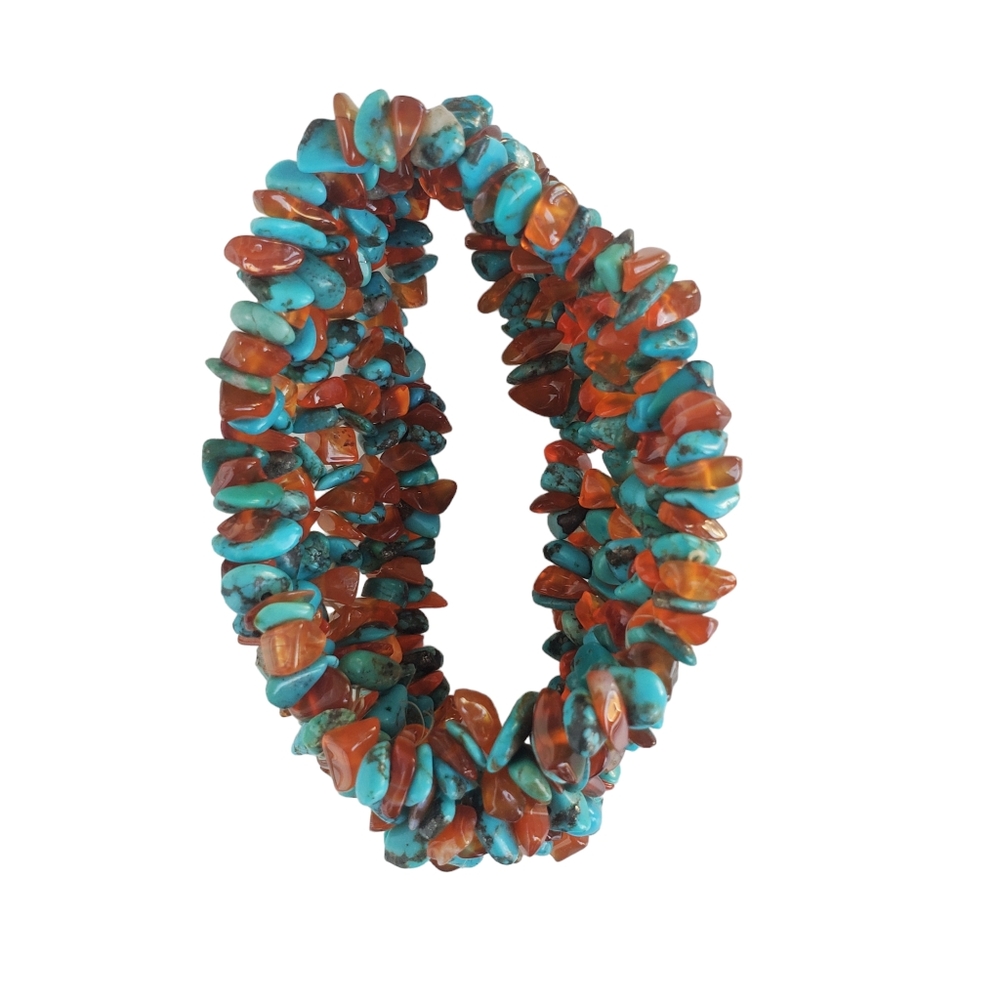 Amber & Turquoise Chip Multi Strand Cuff Bracelet - Picture 3 of 7